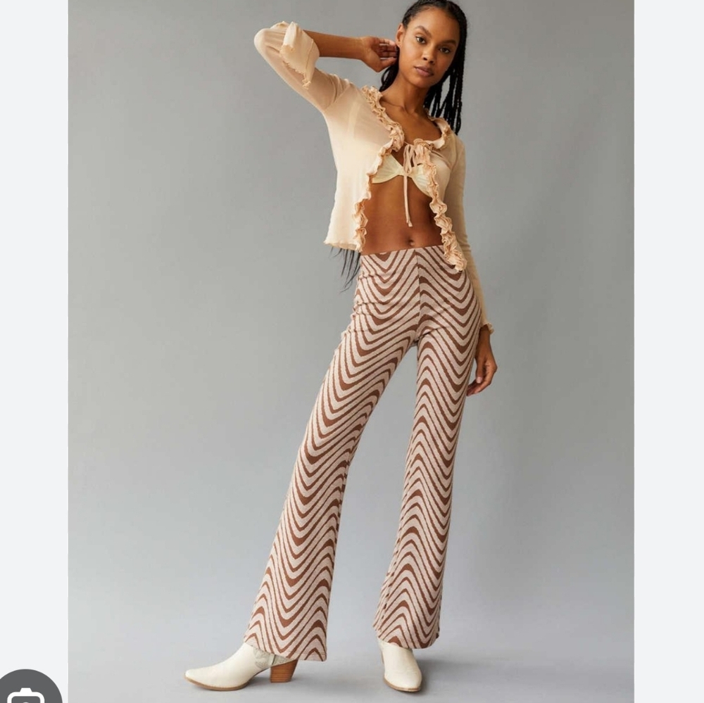 M Urban Outfitters Bryn Pull On Flare Stretchy Pants Brown Tan